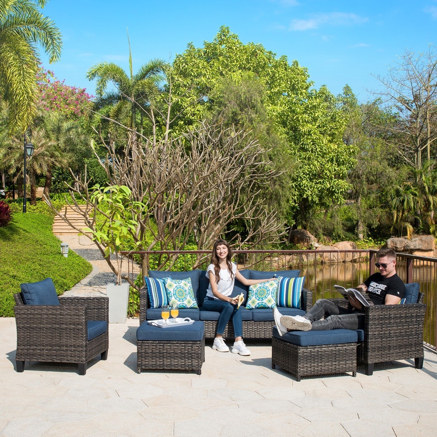 OVIOS 5-piece Patio Furniture Wicker Outdoor High-back Seating Set