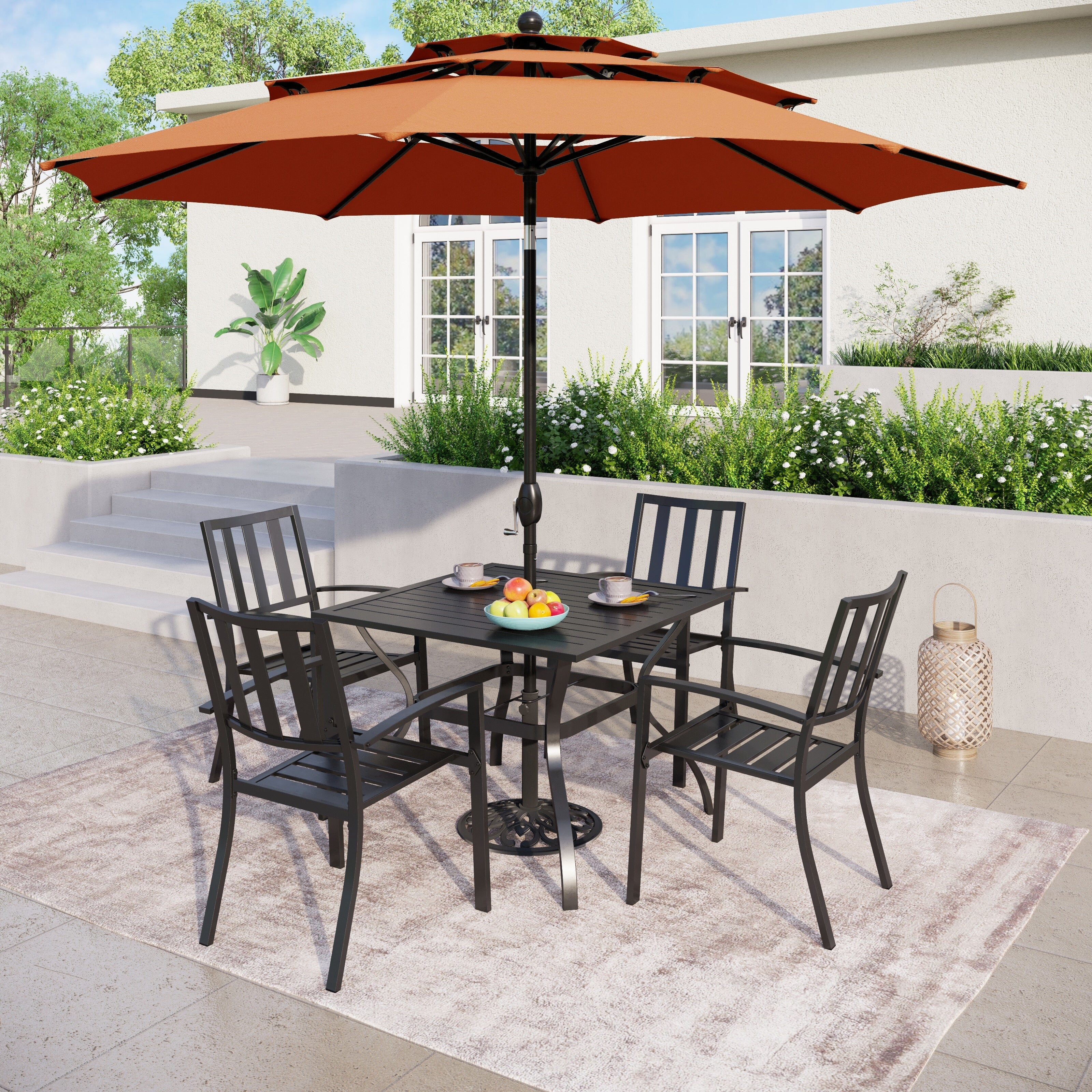 MAISON ARTS 10ft 3 Tier Auto-tilt Patio Umbrella Outdoor Double Vented Umbrella with LED Lights