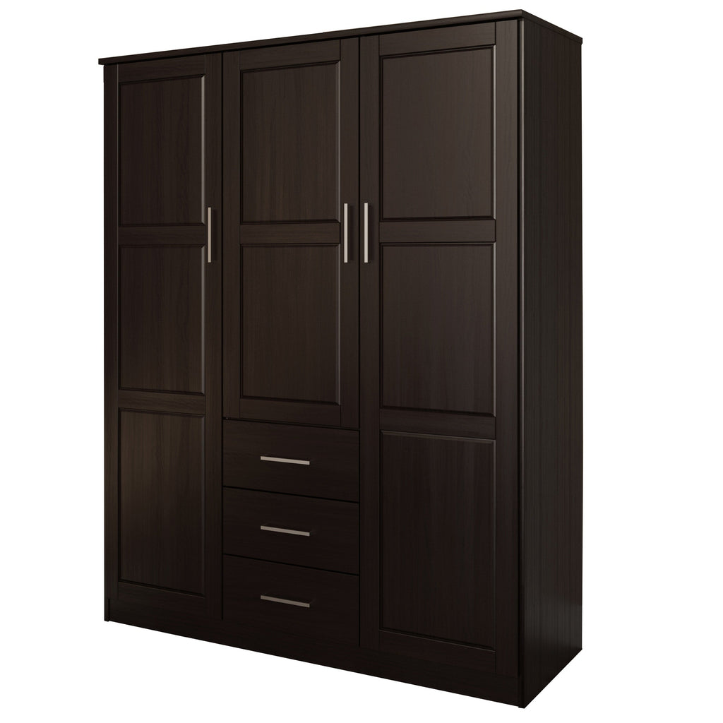 Palace Imports 100% Solid Wood Cosmo 3-Door Wardrobe Armoire with Solid Wood or Mirrored Doors