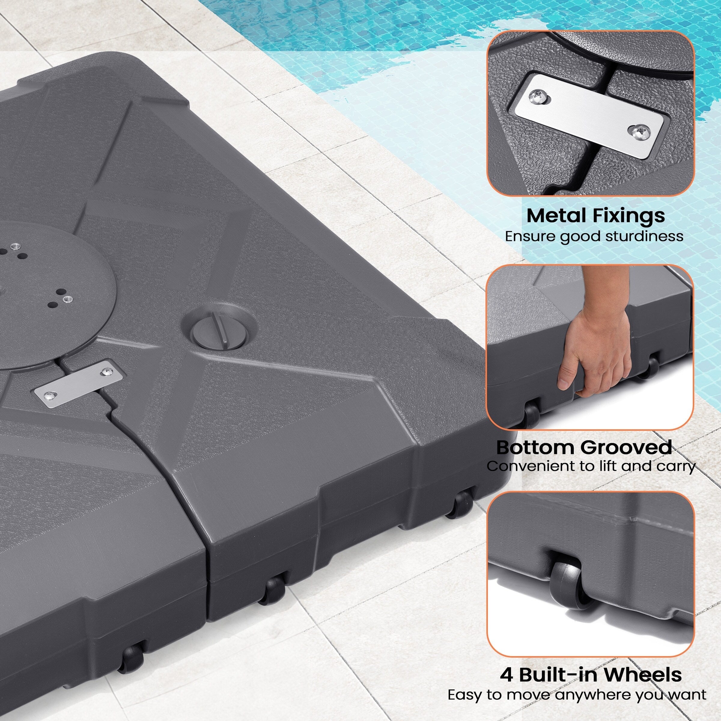 Pellebant 220 lbs Patio Cantilever Umbrella Base with Wheels - N/A