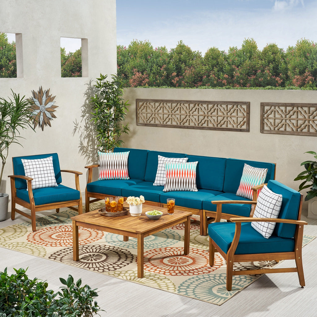 Perla Acacia Wood 7-piece Outdoor Chat Set by Christopher Knight Home