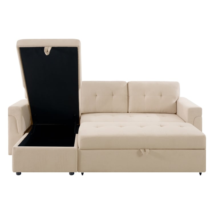 Reversible Sectional Sofa with Pull-Out Sleeper Bed, Hidden Storage Chaise, Durable Legs,