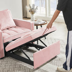 Pink Velvet Single Sofa Bed with Adjustable Back