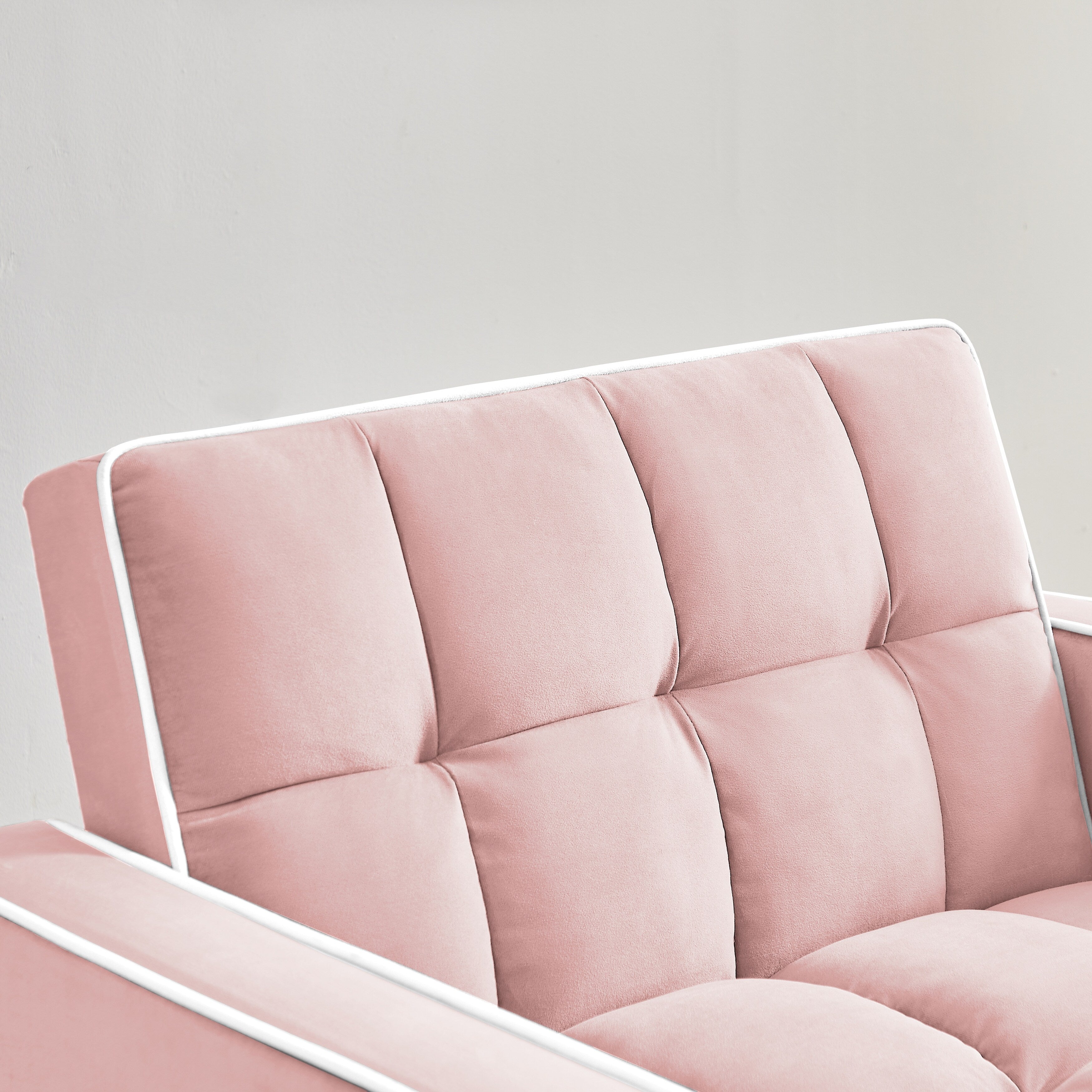 Pink Velvet Single Sofa Bed with Adjustable Back