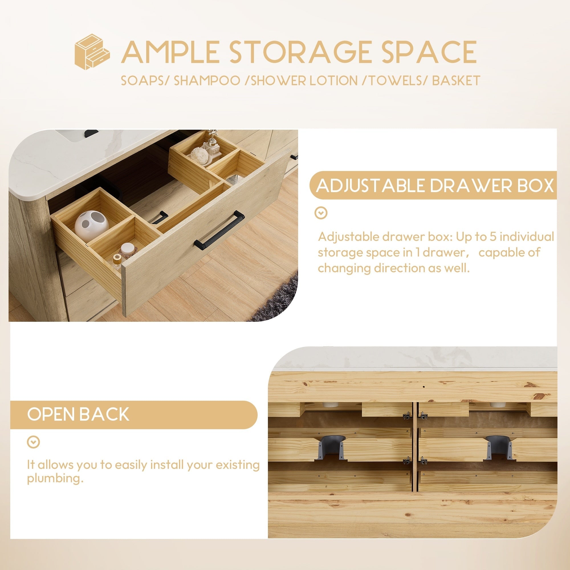 Porto Bath Vanity with White Quartz Stone Top without Mirror