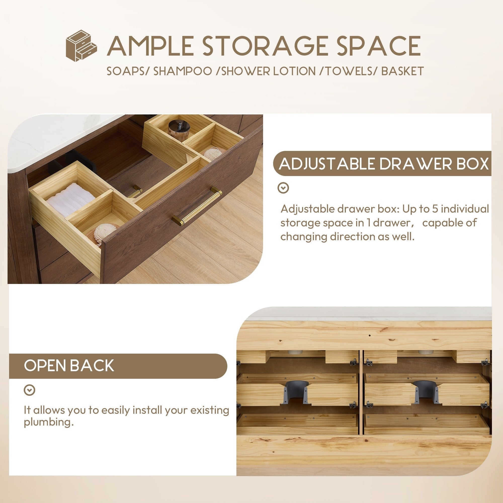 Porto Bath Vanity with White Quartz Stone Top without Mirror