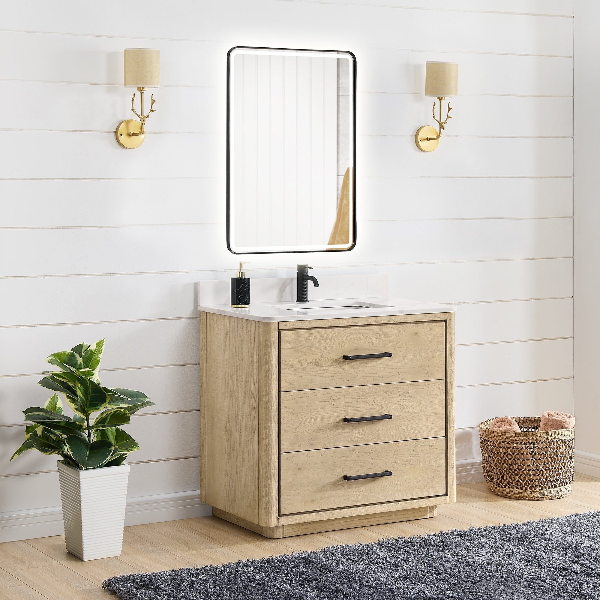 Porto Bath Vanity with White Quartz Stone Top without Mirror