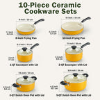 Pots and Pans Set Nonstick, 10-Piece Ceramic Kitchen Cookware Sets, Nonstick Cooking Set with Saucepans