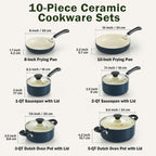Pots and Pans Set Nonstick, 10-Piece Ceramic Kitchen Cookware Sets, Nonstick Cooking Set with Saucepans