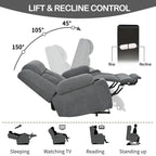 Power Lift Recliner Chair for Elderly, Fabric Lift Chairs w/ Extended Footrest, with 2 Cup Holders,Side Pockets, Remote Control