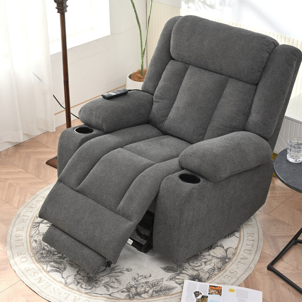 Power Lift Recliner Chair for Elderly, Fabric Lift Chairs w/ Extended Footrest, with 2 Cup Holders,Side Pockets, Remote Control