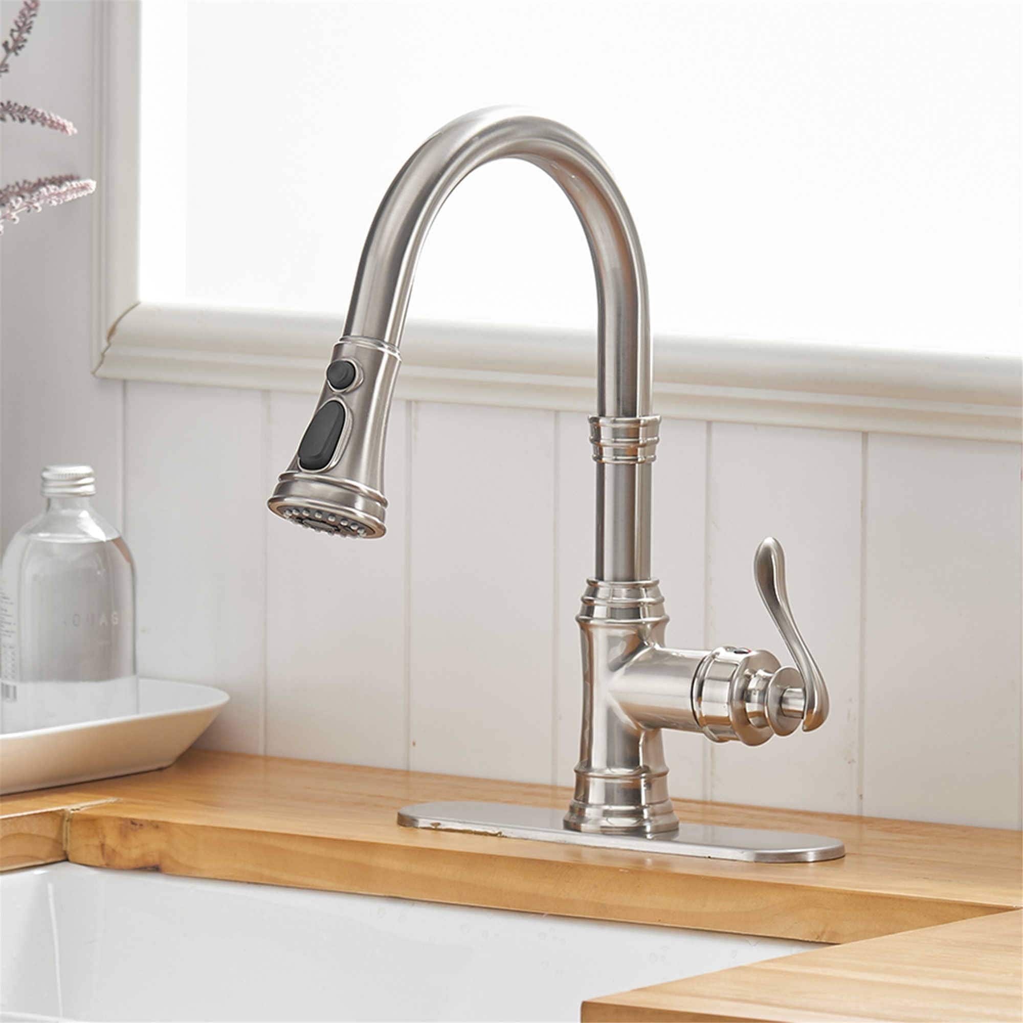 Pull Down Kitchen Faucet Single Handle Modern One Hole Kitchen Sink Faucets With Pull Down Sprayer Basin Tap With Deck Plate
