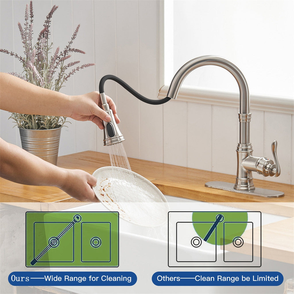 Pull Down Kitchen Faucet Single Handle Modern One Hole Kitchen Sink Faucets With Pull Down Sprayer Basin Tap With Deck Plate