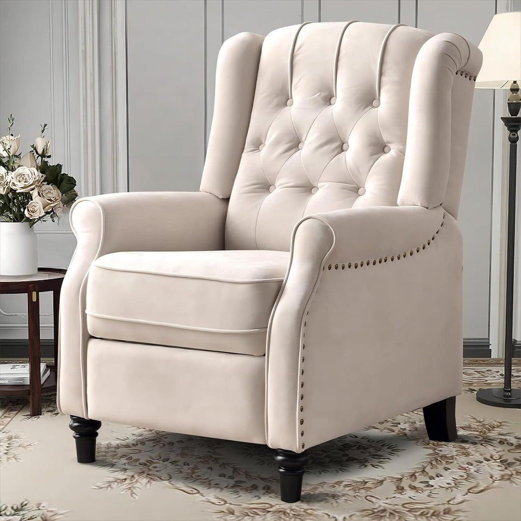 Pushback Recliner Chair, Fabric Armchair Push Back Recliner with Rivet Decoration, Single Sofa Accent Chair