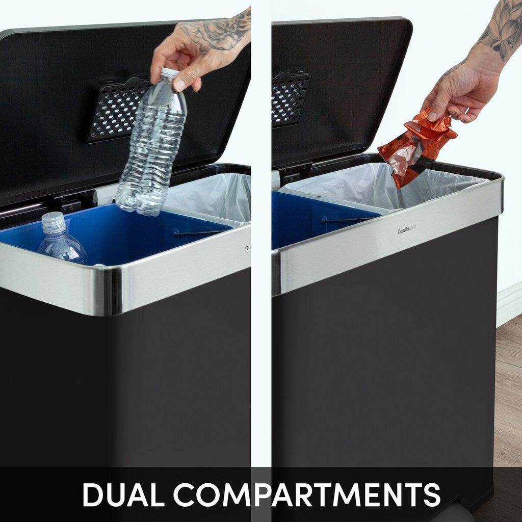 Qualiazero 16 Gal (8 Gal dual unit) Rectangular Recycle Step Can - Stainless Steel