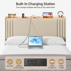 Queen/ Full Vertical Channels Upholstered Bed with Wingback Headboard