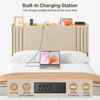 Queen/ Full Vertical Channels Upholstered Bed with Wingback Headboard