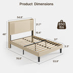 Queen/ Full Vertical Channels Upholstered Bed with Wingback Headboard