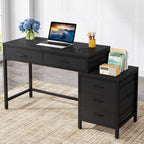 Reversible Computer Desk with 5 Drawers, Home Office Desk with File Cabinet Drawer Printer Stand