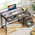 Reversible Computer Desk with 5 Drawers, Home Office Desk with File Cabinet Drawer Printer Stand
