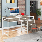 Reversible Computer Desk with 5 Drawers, Home Office Desk with File Cabinet Drawer Printer Stand