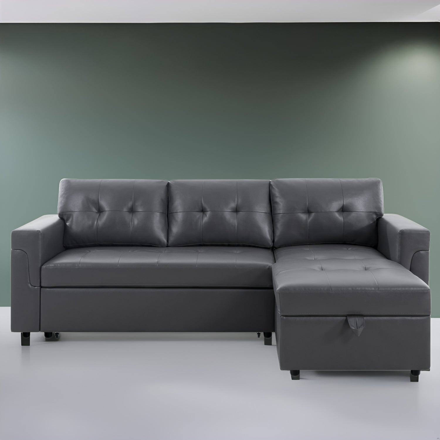 Reversible Sectional Sofa with Pull-Out Sleeper Bed, Hidden Storage Chaise, Durable Legs,