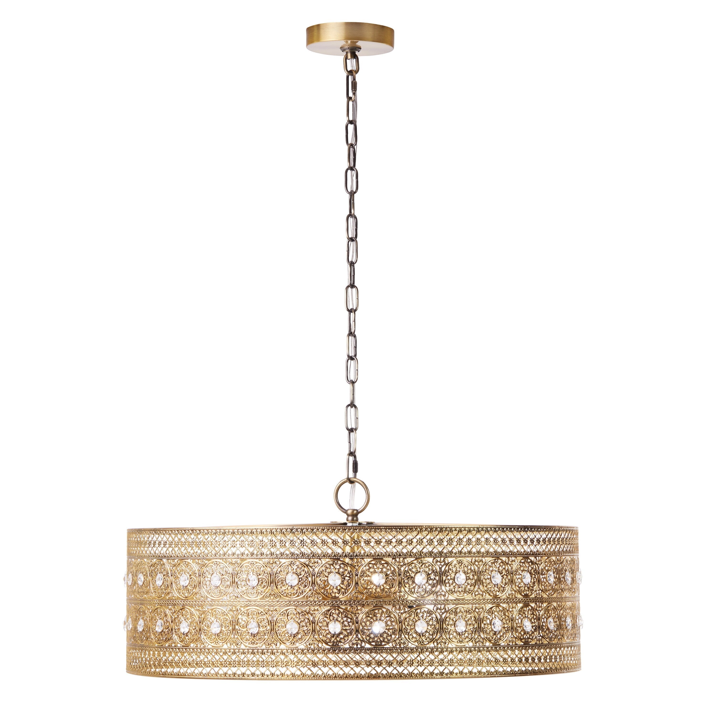 River of Goods Bryar Brass and Crystal 23.5W 3-Light Chandelier - 23.5 x 23.5 x 61.5