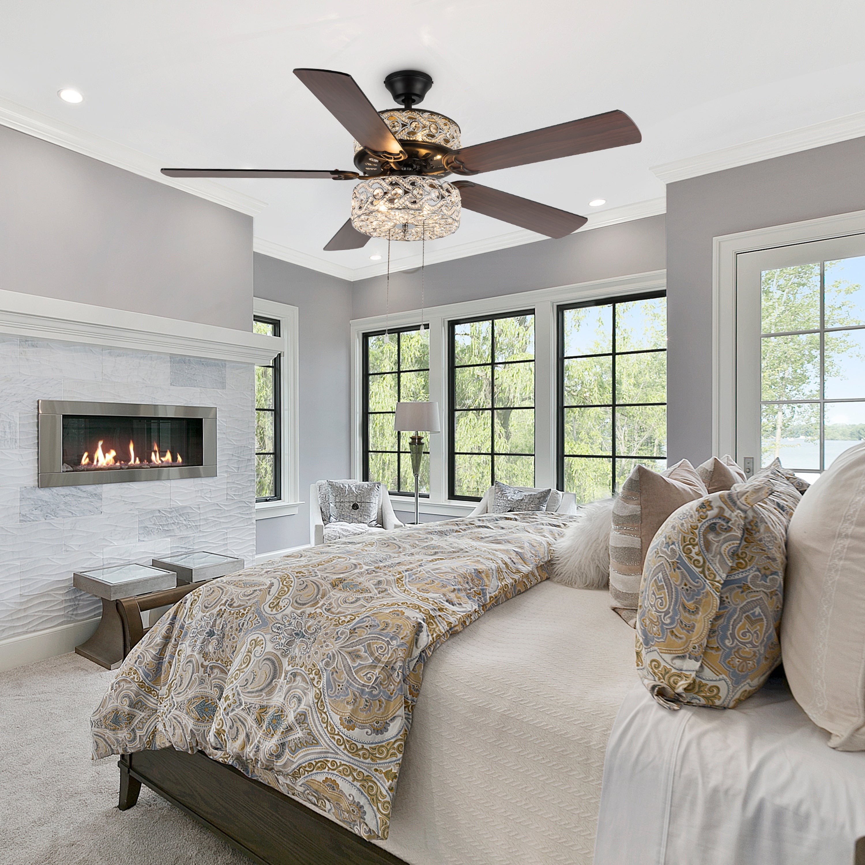 River of Goods Olivia Oil Rubbed Bronze Finish/ Crystal 52-inch LED Ceiling Fan - 52L x 52W x 18.25H - 52L x 52W x 18.25H