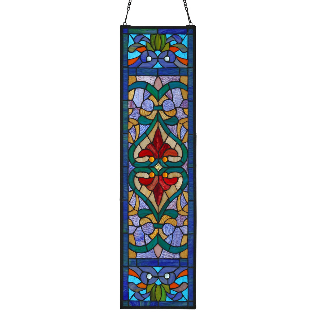 River of Goods Victorian Stained Glass Fleur De Lis Window Panel - 9.5L x 0.25W x 36H