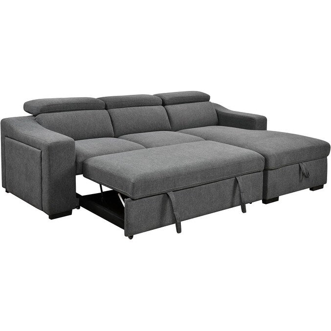 Roomfitters 103 Convertible Sectional Sofa with Storage Chaise, Adjustable Headrests, L-Shaped Sleeper Corner Sofa, Dark Gray