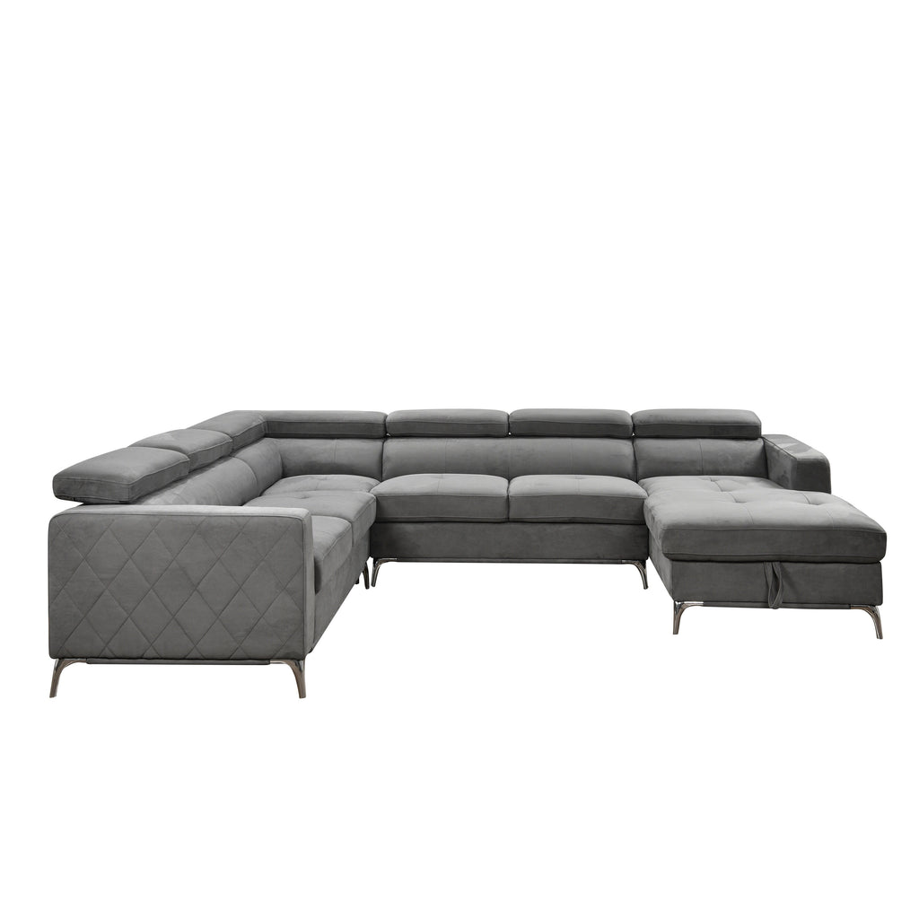 Roomfitters 122 Oversized Sectional Sofa Couch with Chaise Storage, Contemporary U-Shaped 7-Seater Sofa