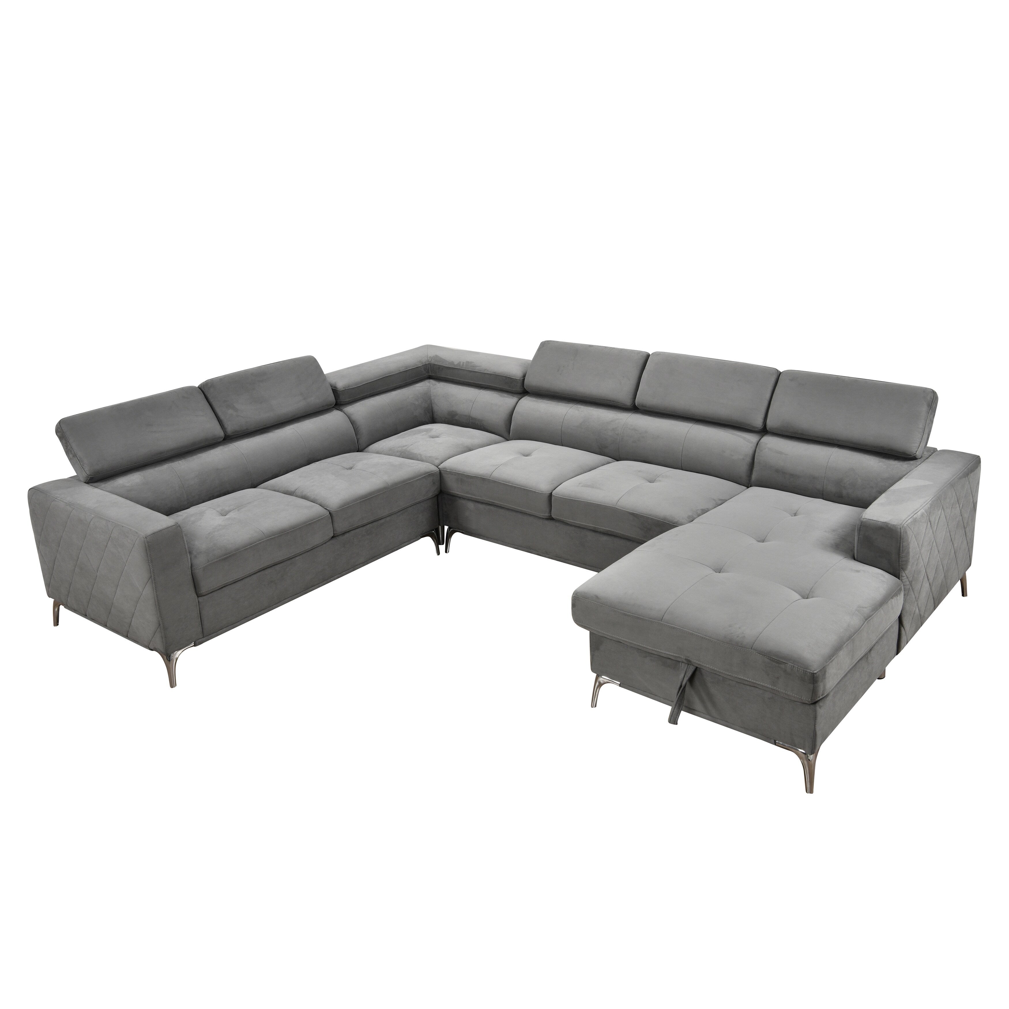 Roomfitters 122 Oversized Sectional Sofa Couch with Chaise Storage, Contemporary U-Shaped 7-Seater Sofa