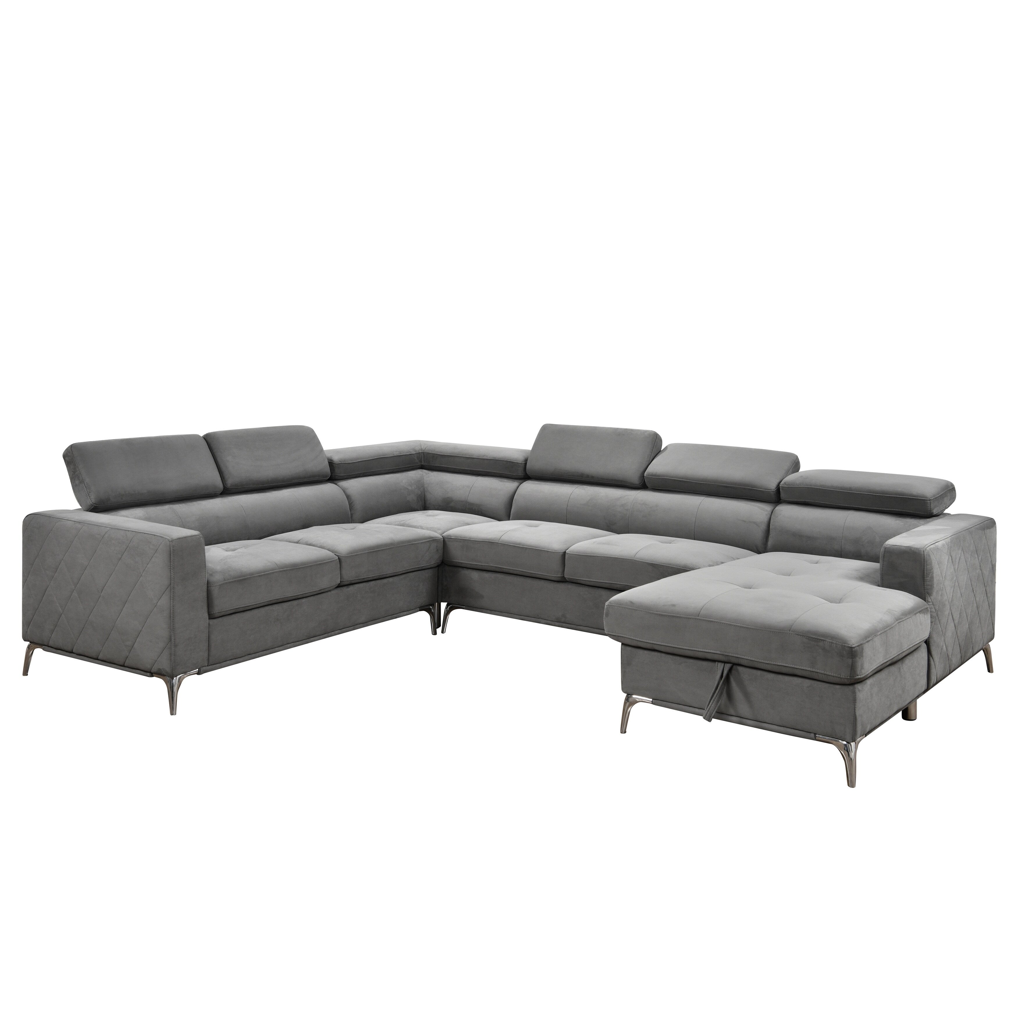 Roomfitters 122 Oversized Sectional Sofa Couch with Chaise Storage, Contemporary U-Shaped 7-Seater Sofa