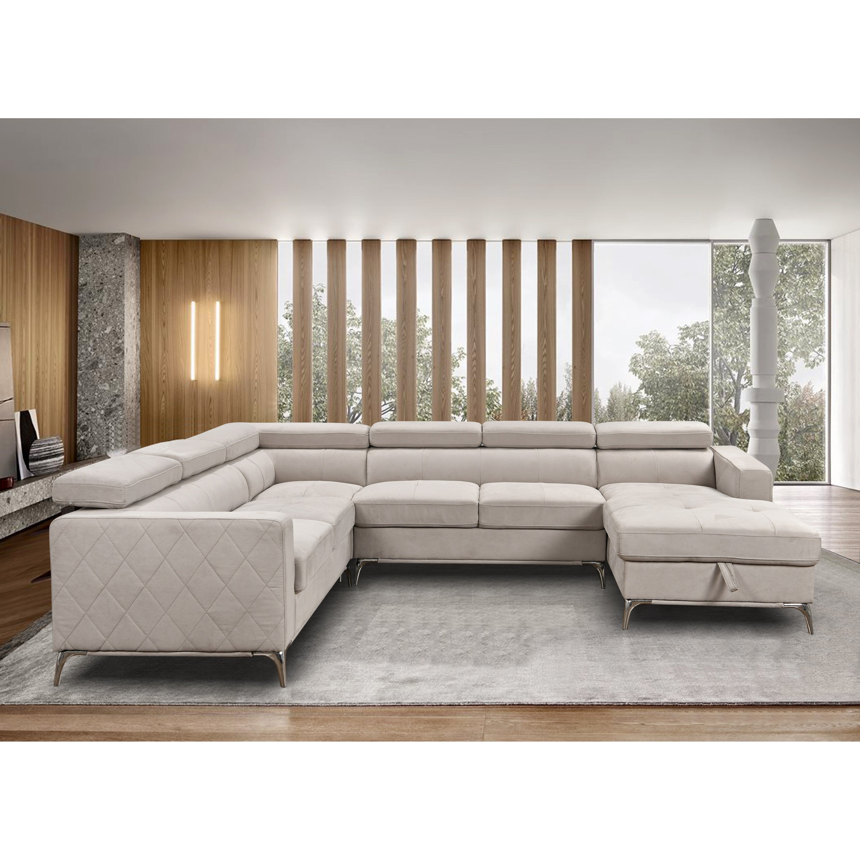 Roomfitters 122 Oversized Sectional Sofa Couch with Chaise Storage, Contemporary U-Shaped 7-Seater Sofa