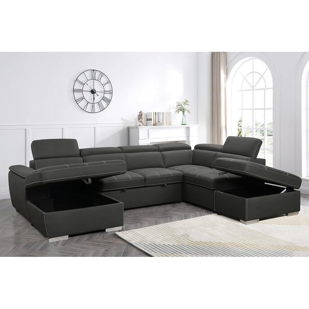 Roomfitters 128 U-Shaped Sectional Couch with Ottomans, Reversible Modular Sofa 7-Seater Couch with Storage Seat, Grey