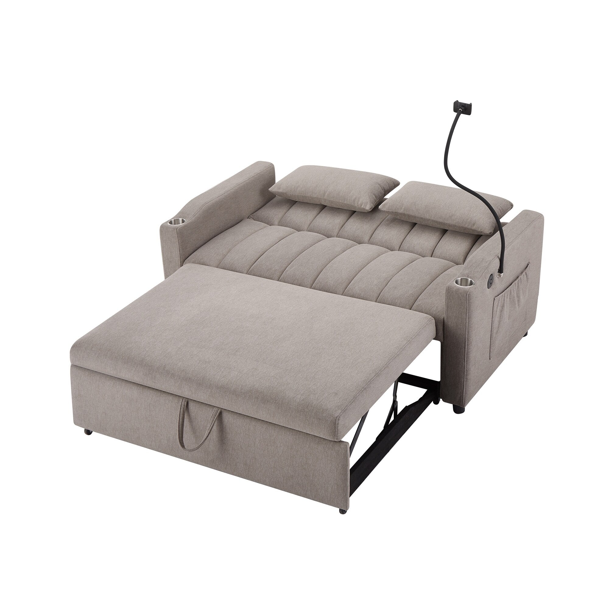 Roomfitters Convertible Loveseat Sofa Bed with USB Ports, Side Pockets, Cup Holders, and Swivel Phone Holder for Living Room