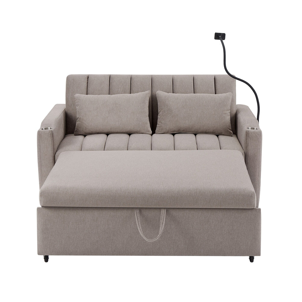 Roomfitters Convertible Loveseat Sofa Bed with USB Ports, Side Pockets, Cup Holders, and Swivel Phone Holder for Living Room