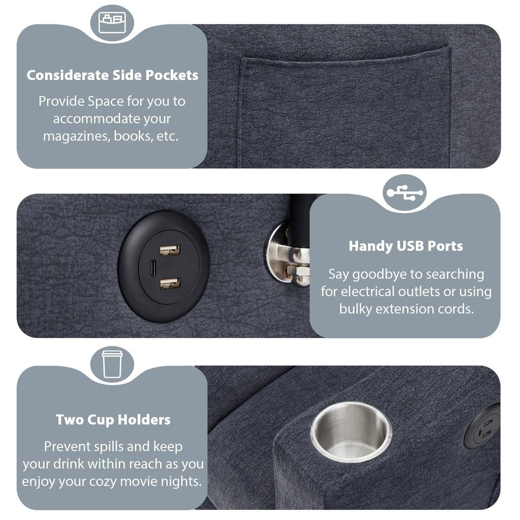 Roomfitters Convertible Loveseat Sofa Bed with USB Ports, Side Pockets, Cup Holders, and Swivel Phone Holder for Living Room