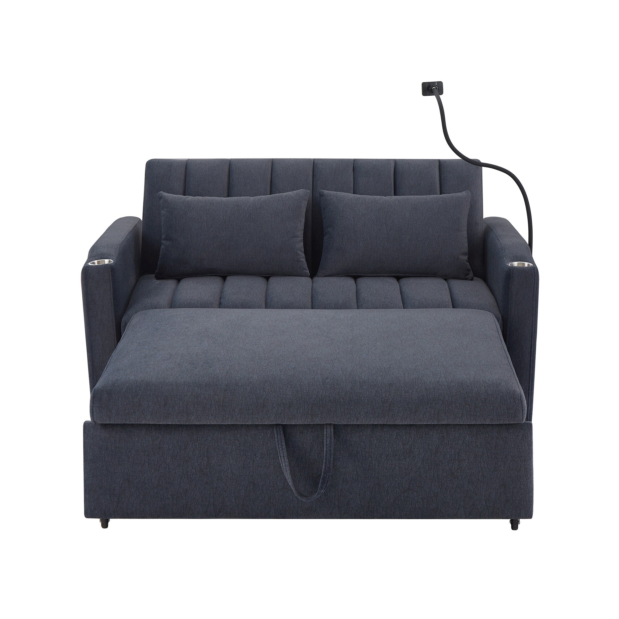 Roomfitters Convertible Loveseat Sofa Bed with USB Ports, Side Pockets, Cup Holders, and Swivel Phone Holder for Living Room