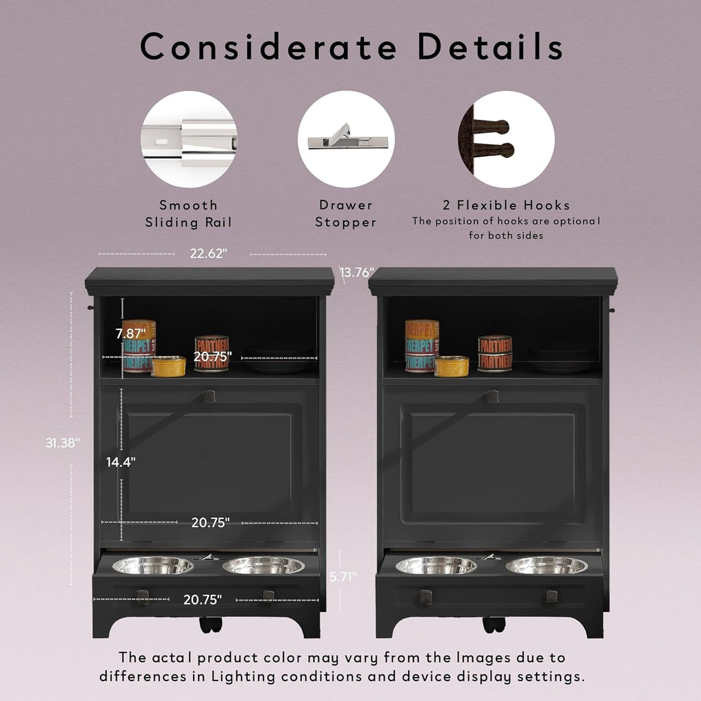 Roomfitters Dog Feeding Station with 2 Elevated Dog Bowls, Tilt Out Pet Feeding Cabinet Station