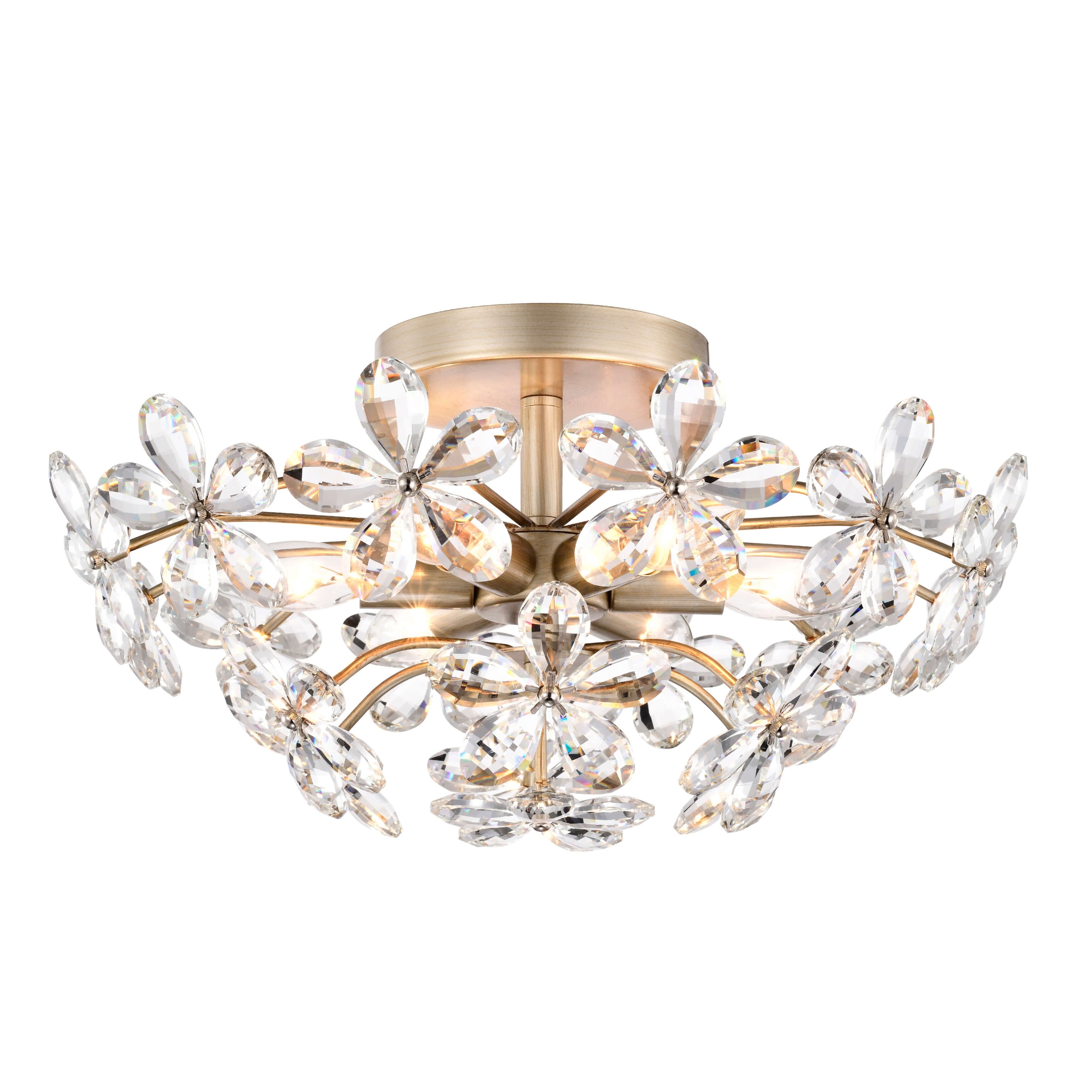 Rosa 6-Light Brushed Silver-ish Champagne Flower Crystal Flush Mount - 17.7 inches in diameter x 8.7 inches H
