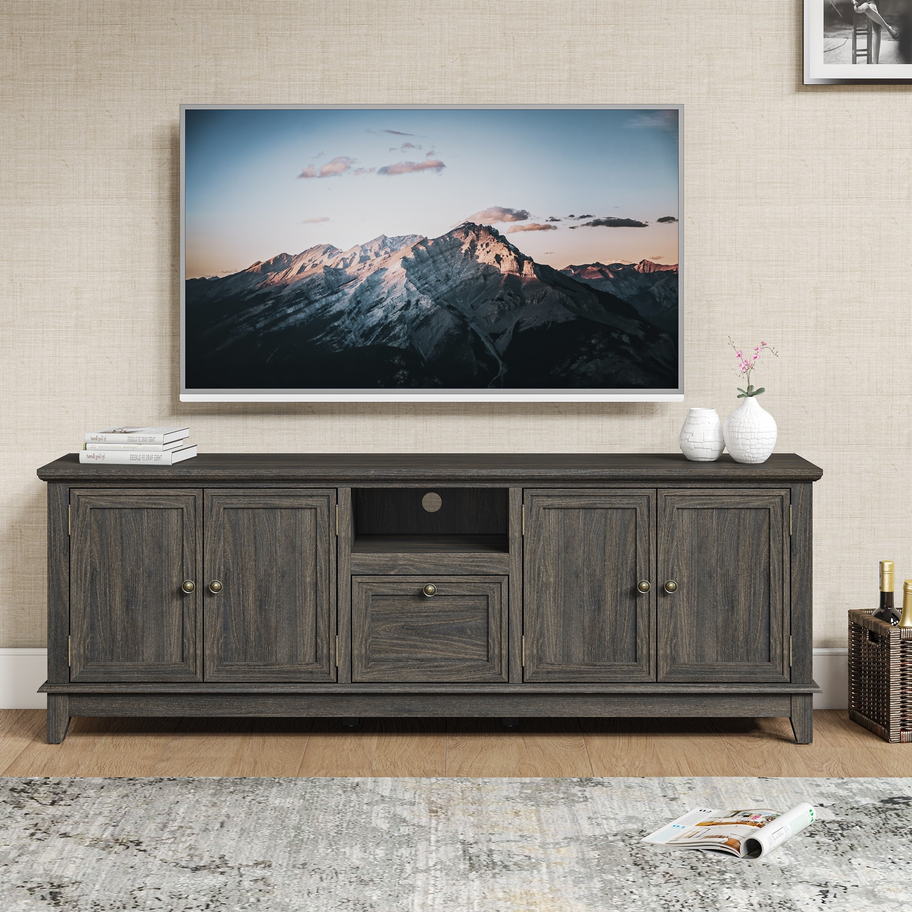 Rustic 72-Inch TV Stand with Adjustable Shelves, Hidden Storage - 72 in Width