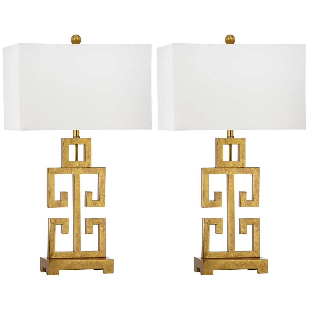 SAFAVIEH Lighting Chantelle Greek Antiqued Gold 29-inch Table Lamp (Set of 2) - 16W x 9D x 29H