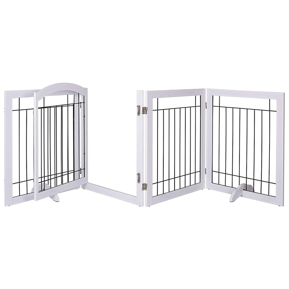 SPIRICH 96 inch Extra Wide 30 inches Tall Dog gate with Door Walk Through, Freestanding Wire Pet Gate,Pet Puppy Safety Fence