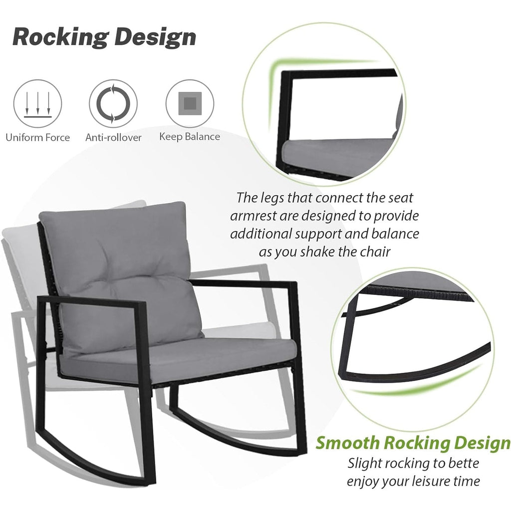 SUNCROWN 3-Piece Black Metal Outdoor Patio Rocking Bistro Set