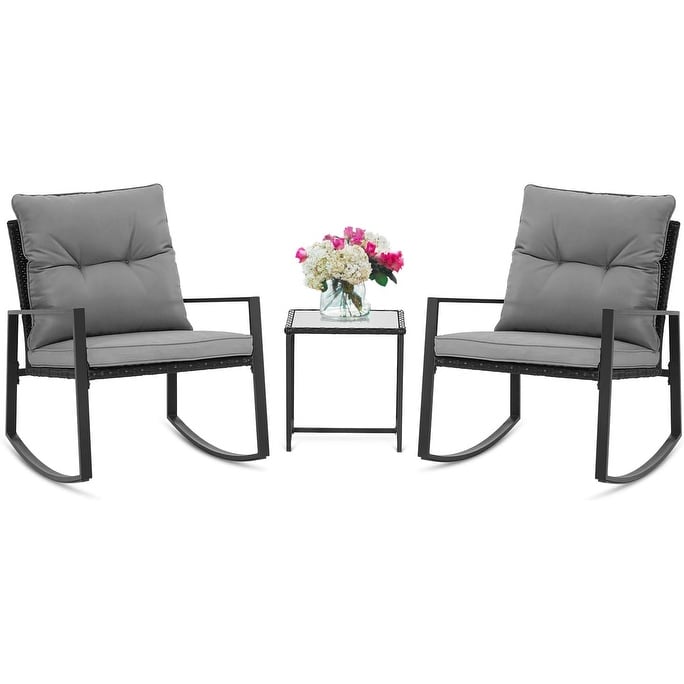 SUNCROWN 3-Piece Black Metal Outdoor Patio Rocking Bistro Set