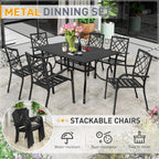 SUNCROWN Outdoor Patio 5/7 Piece Steel Dining Sets Metal Slatted Table and Stackable Chairs Powder Coated Frame