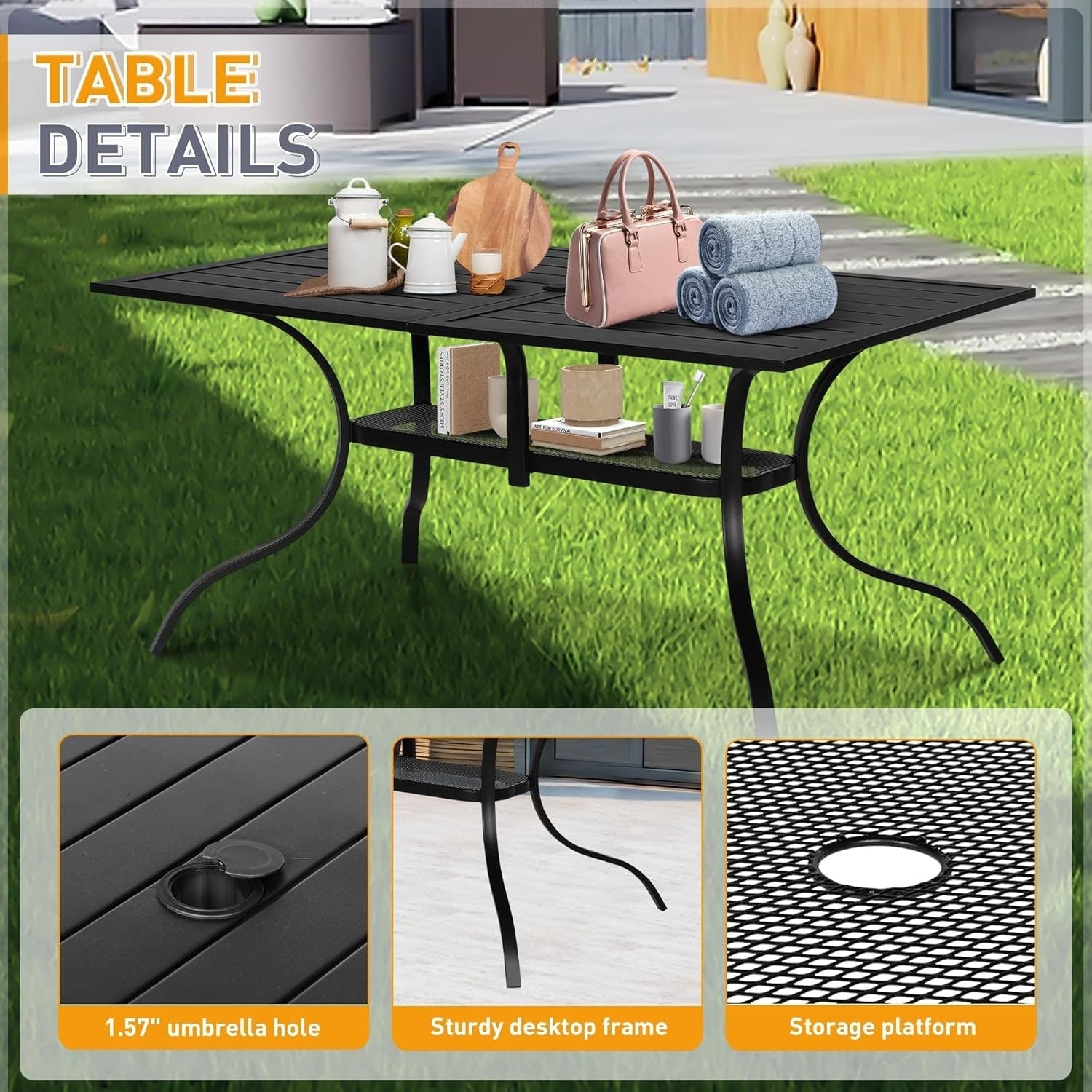 SUNCROWN Outdoor Patio 5/7 Piece Steel Dining Sets Metal Slatted Table and Stackable Chairs Powder Coated Frame