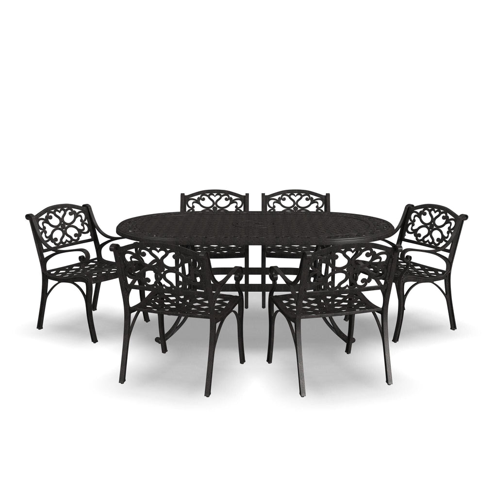 Sanibel Bronze Aluminum 7- Piece Outdoor Dining Set with 72 Oval Dining Table and Six Armchairs by Homestyles