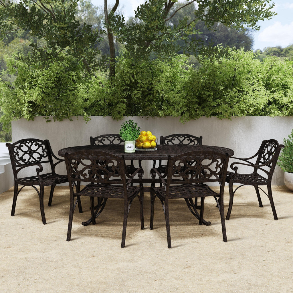 Sanibel Bronze Aluminum 7- Piece Outdoor Dining Set with 72 Oval Dining Table and Six Armchairs by Homestyles